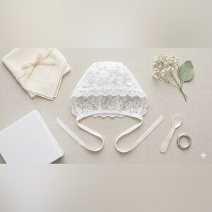 NEW White Floral Lace Heirloom Baby Bonnet – Newborn Photography Prop NWOT